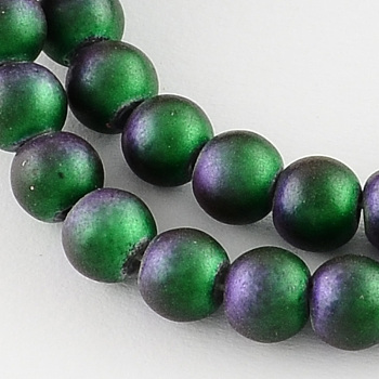 Frosted Baking Painted Glass Bead Strands, Round, Midnight Blue, 6mm, Hole: 1mm, about 136pcs/strand, 29.9 inch