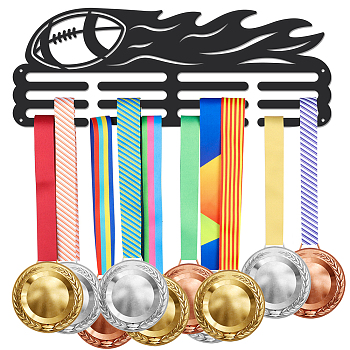 Sports Theme Iron Medal Hanger Holder Display Wall Rack, with Screws, Rugby Pattern, 150x400mm