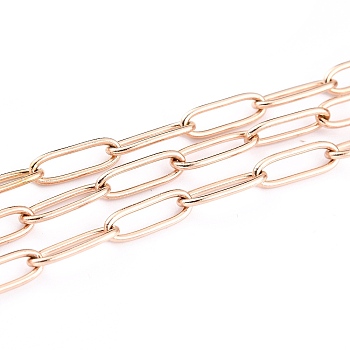 Ion Plating(IP) 304 Stainless Steel Paperclip Chains, Drawn Elongated Cable Chains, Soldered, with Spool, Rose Gold, 12x4x1mm, 32.8 Feet(10m)/roll