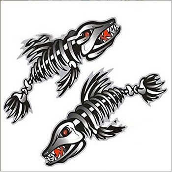 Plastic Waterproof Scary Fish Car Stickers, Self Adhesive Halloween Decals for Vehicle Decor, Black, 350mm