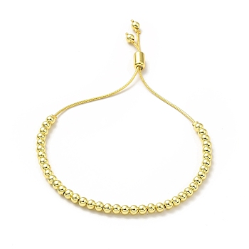 Rack Plating Brass Round Bead Slider Bracelets for Women, Long-Lasting Plated, Nickel Free & Lead Free, Real 18K Gold Plated, 0.1cm, Inner Diameter: 1-1/2~2-3/4 inch(3.8~7cm)