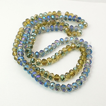 Electroplate Glass Faceted Rondelle Beads Strands, Half Plated, Mixed Color, 6x4mm, Hole: 1mm, about 85~88pcs/strand, 16.1~16.5 inch(41~42cm)