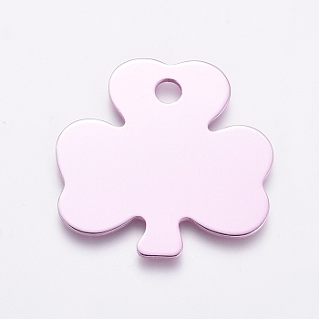 Aluminum Pendants, Stamping Blank Tag, Clover, Pearl Pink, 32.5x32.5x1mm, Hole: 4mm