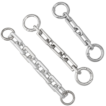3Pcs 3 Style Zinc Alloy & Acrylic Bag Extender Cable Chains, with Spring Ring Clasps, Bag Replacement Accessoies, Platinum, 9.9~18.4x1.05~1.9x1~1.9cm, 1pc/style