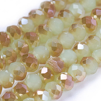 Imitation Jade Half Plated Faceted Rondelle Electroplate Glass Bead Strands, Dark Khaki, 3x2mm, Hole: 1mm, about 123~127pcs/strand, 15~16 inch(38~40cm)