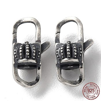 925 Thailand Sterling Silver Lobster Claw Clasps, Crown, Antique Silver, 15x7.5x6mm, Hole: 3.5x3.5mm