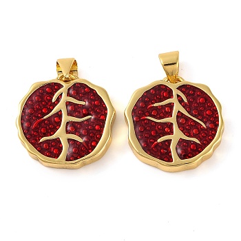 Rack Plating Brass Enamel Pendants, Long-Lasting Plated, Pomegranate Charm, Real 18K Gold Plated, Dark Red, 17.5x17x3mm, Hole: 4.5x3mm