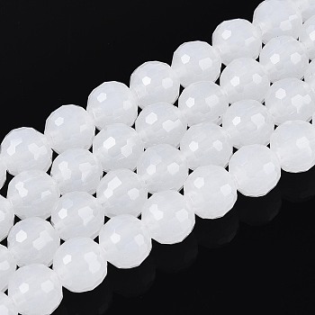 Imitation Jade Glass Bead Strands, Round, Faceted(96 Facets), WhiteSmoke, 8mm, Hole: 1mm, about 68~70pcs/strand, 20.47~21.06 inch(52~53.5cm)