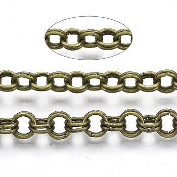 Iron Rolo Chains, Double Link Chains, Unwelded, with Spool, Antique Bronze, Link: 6x1mm, about 82.02 Feet(25m)/roll