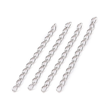 304 Stainless Steel Curb Chains Extender, Stainless Steel Color, 25mm, Link: 3x1.6x0.4mm