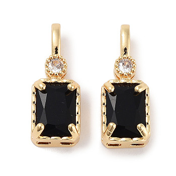 Brass Micro Pave Cubic Zirconia Pendants, Rectangle, Real 18K Gold Plated, Black, 16~16.5x6x4.5mm, Hole: 2x3.5mm