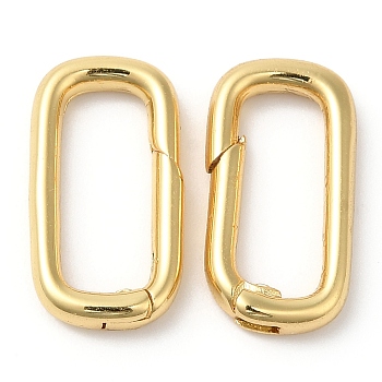 Brass Spring Gate Rings, Cadmium Free & Lead Free, Long-Lasting Plated, Rectangle, Real 18K Gold Plated, 19.5x10x3mm