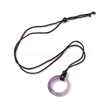 Natural Mixed Gemstone Ring Pendant Necklace with Nylon Cord for Women(NJEW-F306-02)-3