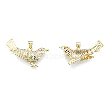 Real 18K Gold Plated Clear Bird Brass+Cubic Zirconia Pendants