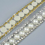 Two Rows Rhinestone Cup Chain((Hot Melt Adhesive On The Back), Hotfix Rhinestone, with ABS Plastic Imitation Pearl and Spools, Crystal, 10x3mm, 4yards/roll(3.65m/roll)(DIY-GF0001-77)
