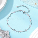 304 Stainless Steel Link Chains Bracelets for Women, Cross, Platinum, 7-3/8 inch(18.6cm)(BJEW-JB11315-02)