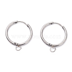 Tarnish Resistant 201 Stainless Steel Huggie Hoop Earring Findings, with Horizontal Loop and 316 Surgical Stainless Steel Pin, Stainless Steel Color, 21.5x17x1.5mm, Hole: 2.5mm, Pin: 1mm(STAS-P283-01O-P)