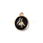 Alloy Enamel Pendants, Flat Round with Bee, Black, 14x11x3.5mm, Hole: 1.6mm(ENAM-CJC0013-05F)