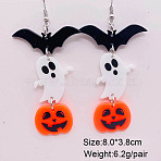 Halloween Acrylic Dangle Earrings, Platinum, Ghost, 80x38mm(FS-WG50B17-08)