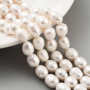 Natural Cultured Freshwater Pearl Beads Strands, Grade A, Rice, Snow, 9~10mm, Hole: 0.6mm, about 19pcs/strand, 6.69~6.89''(17~17.5cm)(PEAR-P062-13C)