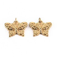 304 Stainless Steel Pendants, with Jump Rings, Butterfly, Real 14K Gold Plated, 16x20x3mm, Hole: 4mm(STAS-S116-119A-G)