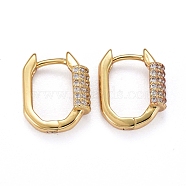 Brass Micro Pave Clear Cubic Zirconia Huggie Hoop Earrings, Long-Lasting Plated, Polygon, Real 18K Gold Plated, 14x11x4.5mm, Pin: 0.8mm(ZIRC-H109-01G)