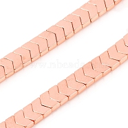 Electroplated Non-magnetic Synthetic Hematite Beads Strands, Arrow, Rose Gold Plated, 4.5x6x2mm, Hole: 0.7mm, about 119pcs/Strand, 16.54 inch(42cm)(G-F682-04B-RG)