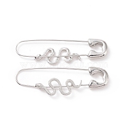 Alloy Safety Pin with Snake Hoop Earrings for Women, Platinum, 50x14x3mm, Pin: 0.6mm(EJEW-E176-01P)