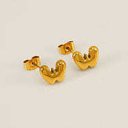 Chunk Letter 304 Stainless Steel Stud Earrings for Women, Real 18K Gold Plated, Letter W, 7.5~8.5x5~10.5mm(EJEW-G386-01W-G)