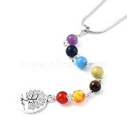 Chakra Jewelry, Mixed Stone and Alloy Pendant Necklaces, with 316 Surgical Stainless Steel Herringbone Chains, Antique Silver & Stainless Steel Color, 16.73 inch(42.5cm), 1mm(NJEW-JN02168)