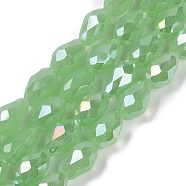 Opaque Solid Color Electroplate Glass Beads Strands, AB Color Plated, Faceted, Teardrop, Light Green, 11.5x8mm, Hole: 1.2mm, about 55~57pcs/strand, 25.59 inch(65cm)(EGLA-N013-J8mm-B04)