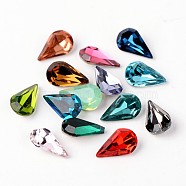 Faceted Teardrop Glass Pointed Back Rhinestone Cabochons, Grade A, Back Plated, Mixed Color, 13x8x4.5mm(RGLA-E004-13x8mm-M)