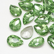 Pointed Back Glass Rhinestone Cabochons, Back Plated, Faceted, teardrop, Peridot, 14x10x4.5mm(RGLA-T081-10x14mm-19)