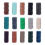 15 Rolls 15 Colors Sewing Threads, Flat Durable Strong Bounded, Polyester Leather Sewing Waxed Thread, Colorful, 0.45mm, about 43.74 Yards(40m)/Roll, 1roll/color(YC-WH0010-02)