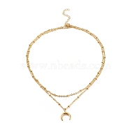 304 Stainless Steel Moon Pendant Double Layered Necklace with Satellite Chains for Women, Golden, 15.35 inch(39cm)(NJEW-JN03872)