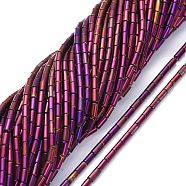 Electroplate Glass Beads Strands, Full Plated, Column, Purple Plated, 4.5~5x2.5mm, Hole: 0.8mm, about 75pcs/Strand, 14.17 inch(36cm)(EGLA-K014-B-FP04)