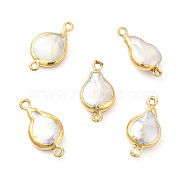 Baroque Natural Keshi Pearl Connector Charms, Teardrop Links, with Brass Double Loops, Light Gold, 21~22x10~12x3~6mm, Hole: 1.6mm(PEAR-P004-44KCG)