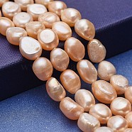 Natural Cultured Freshwater Pearl Beads Strands, Two Sides Polished, Bisque, 9~15x8~9mm, Hole: 0.5mm, about 33~35pcs/strand, 12.99~13.39 inch(33~34cm)(PEAR-P060-16C-01)