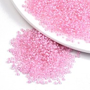 6/0 Glass Seed Beads, Transparent Inside Colours, Round Hole, Round, Pearl Pink, 6/0, 4~5x2.5~4.5mm, Hole: 1.2mm, about 1000pcs/100g(X1-SEED-A014-4mm-137)