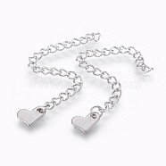 304 Stainless Steel Chain Extender, Heart, Stainless Steel Color, 70x3mm, Heart: 6.5x9x1mm.(X-STAS-P220-20P)