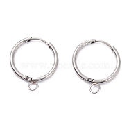 201 Stainless Steel Huggie Hoop Earring Findings, with Horizontal Loop and 316 Surgical Stainless Steel Pin, Stainless Steel Color, 21.5x17x1.5mm, Hole: 2.5mm, Pin: 1mm(STAS-P283-01O-P)