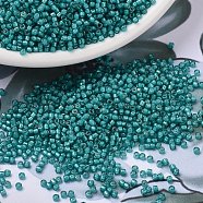 MIYUKI Delica Beads, Cylinder, Japanese Seed Beads, 11/0, (DB1782) White Lined Teal AB, 1.3x1.6mm, Hole: 0.8mm, about 2000pcs/bottle, 10g/bottle(SEED-JP0008-DB1782)