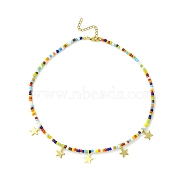 304 Stainless Steel Star Charms Bib Necklace with Glass Seed Beaded Chains, Mixed Color, 15.63 inch(39.7cm)(NJEW-TA00103)