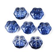 Transparent Spray Painted Glass Beads, Bear Paw, Midnight Blue, 13.5x15x8.5mm, Hole: 1mm(GLAA-S054-013H)