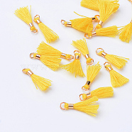 Polycotton(Polyester Cotton) Tassel Pendant Decorations, with Unwelded Iron Jump Rings, Golden, Gold, 10~16x2mm, Hole: 1.5mm(X-OCOR-S102-13)