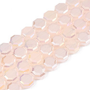 Electroplate Opaque Solid Color Glass Beads Strands, AB Color Plated, Half Plated, Faceted, Octagon, Misty Rose, 7~8x7~8x4mm, Hole: 1.2mm, about 72pcs/strand, 20.47 inch(52cm)(EGLA-N002-27-B05)