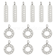 DICOSMETIC 12Pcs 2 Style 304 Stainless Steel Pendants, Manual Polishing, with Jump Ring, Textured, Moon Phase, Stainless Steel Color, 27x6.5x1mm and 17x15x1mm, 6pcs/style(STAS-DC0010-22)