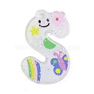 Acrylic Pendants, with Glitter Power, Letter with Smiley Face, Letter S, 29~38x21.5~34.5x2.8mm, Hole: 3mm(MACR-R002-02S)