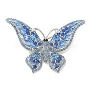 Butterfly Platinum Zinc Alloy Rhinestone Brooches, for Backpack Clothes, Light Sapphire, 49x70mm(JEWB-R051-01P-01)