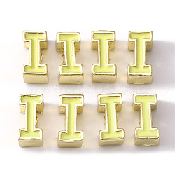 Rack Plating Alloy Enamel Beads, Cadmium Free & Nickel Free & Lead Free, Letter I, Light Gold, Champagne Yellow, 10x5x4mm, Hole: 1.8mm(ENAM-S122-033I-01-NR)